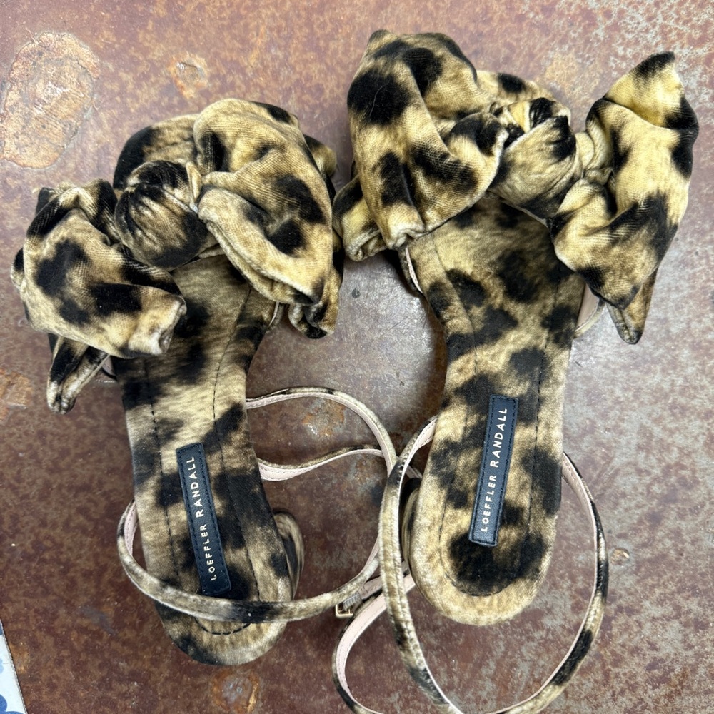 Loeffler Randall Leopard Bow Sandals - Brown/Black size 5